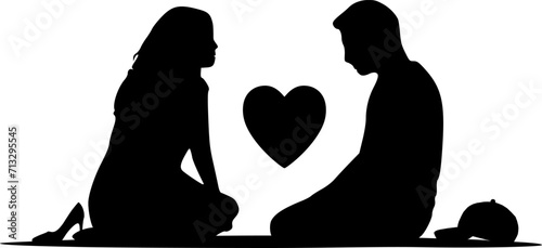 Vektor Silhouette Körper Profil - Liebe - Jugendliche sitzen auf dem Boden und reden - Mann und Frau- Mädchen und Junge