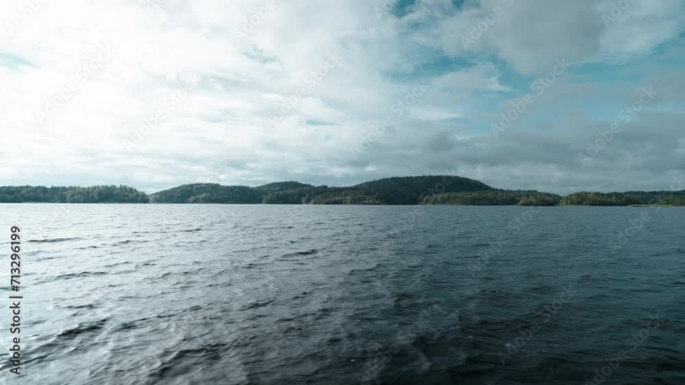 Beautiful Natural Landscape With Lake, View From Water In Cloudy Day, Weekend Trip In Nature Beautiful Natural Landscape With Lake, View From Water In Cloudy Day, Weekend Trip In Nature
