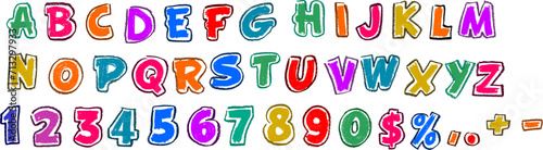 Alphabet and Numbers Colorful with Border Line Crayon Drawing Set