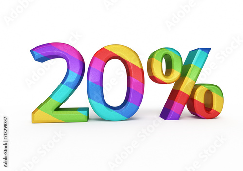 twenty percent colorful render (isolated on white and clipping path)