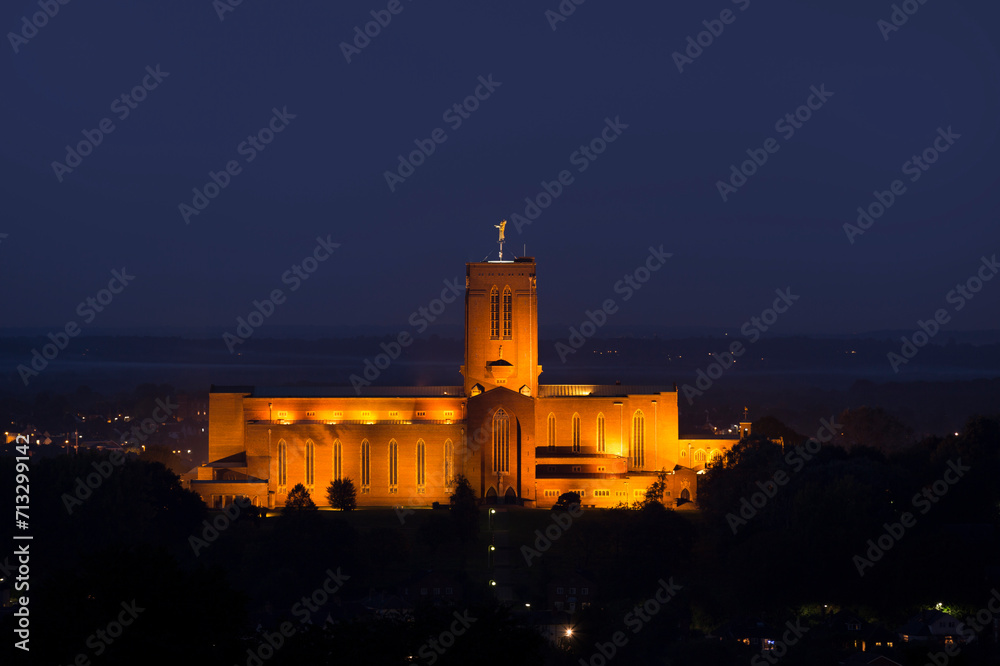 Guildford cathedral at night