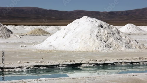 Salt Crystallization Pools, Salt and Lithium Extraction in Salinas Grandes Salt Flats, Salta Province, Argentina. 4K Resolution. photo