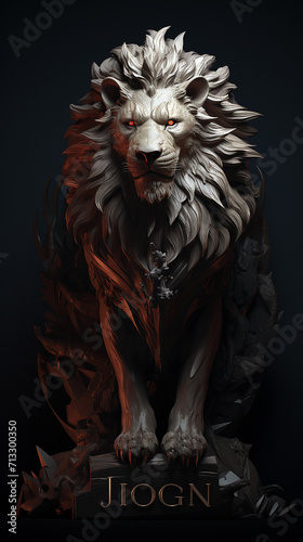 A lion sits front view image AI Generative Art © Pallab
