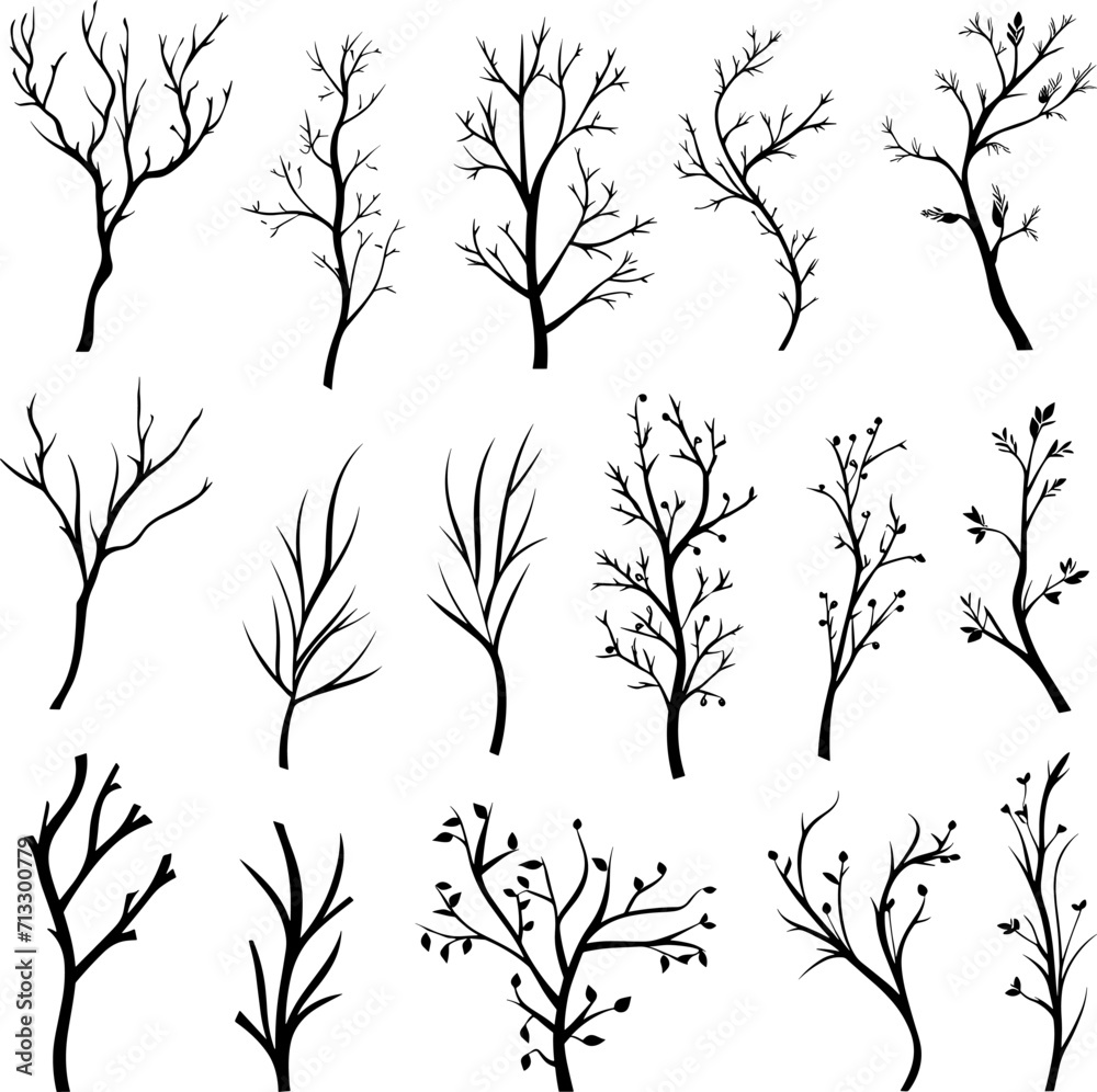 Set of branch and leaves collection. Floral hand drawn vintage set. Sketch line art illustration. Element design for greeting cards and invitations of the wedding, birthday. AI generated illustration.