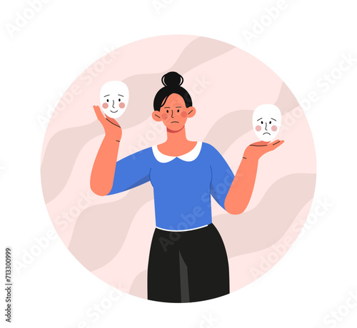 Woman with mood masks vector concept