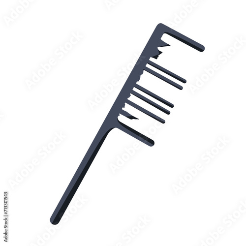 Broken black thin hair comb brush garbage, trash, waste or junk vector illustration set isolated on square shaped white background template. Simple flat cartoon art styled drawing with no outline.