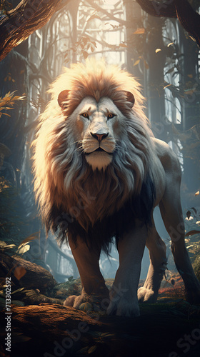 A lion sits front view image AI Generative Art