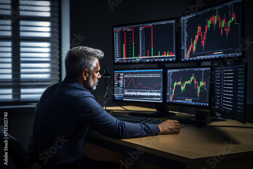 Finance trade manager analyzing stock market indicator