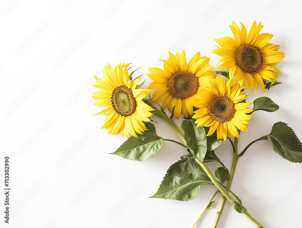 Obraz premium Sunflower isolated on white background in minimalist style. 