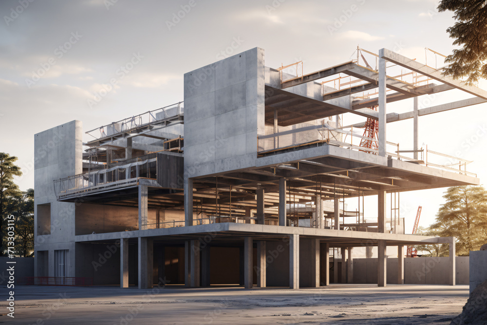 modern concrete and steel building construction site modern concrete and steel building construction site