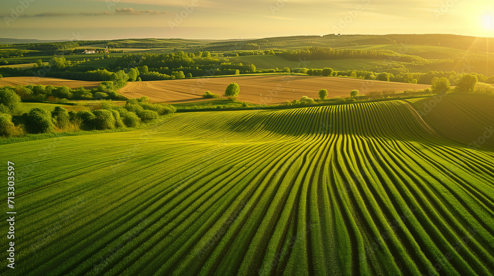 Obraz premium Farm landscape photograph. Sprawling farmland over flowing hills.