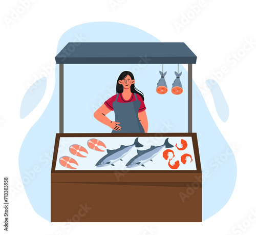 Woman selling fish vector concept