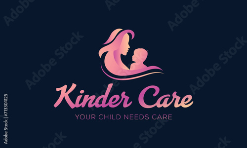 Mom and Baby Care Logo, Kinder Care Logo Design Inspiration Vector