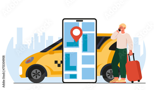 Man order taxi vector concept