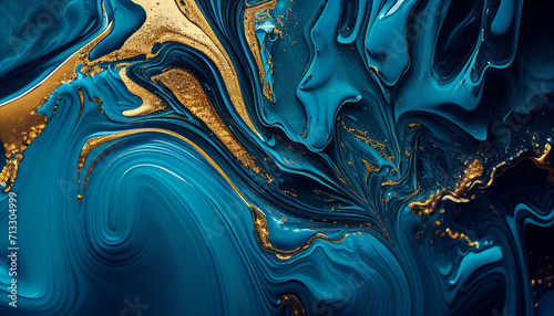 Blue background, Marble aqua blue gold texture, liquid, wallpaper, background, Ai generated image