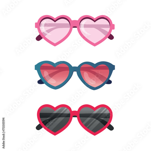 Set of heart shape sunglasses isolated icon on white background. Valentine's sunglasses icon. Vector stock