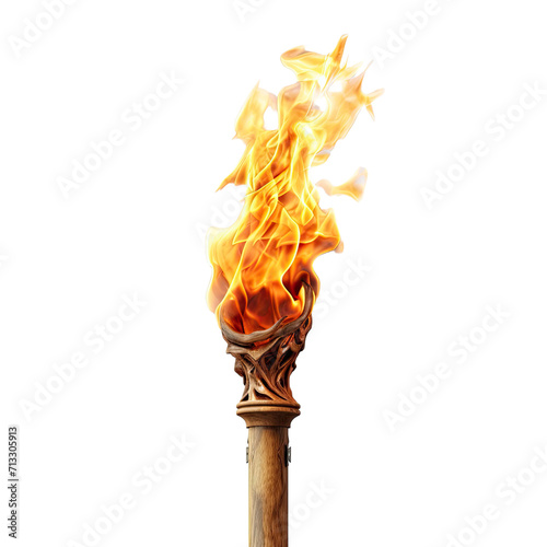 Burning wooden torch. Isolated on a transparent background