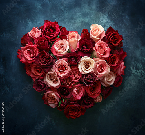 Bouquet of red roses arranged in a heart shape