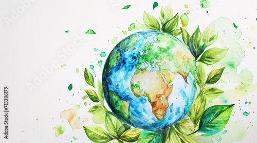 Earth day concept on white background. Cartoon style, World environment day. Illustration of the green planet with plants. © nataliia_ptashka
