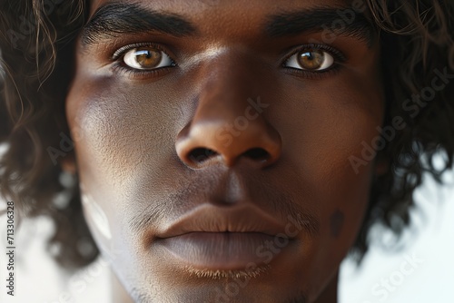 Intense Gaze of a Young Man with Beautiful Brown Eyes