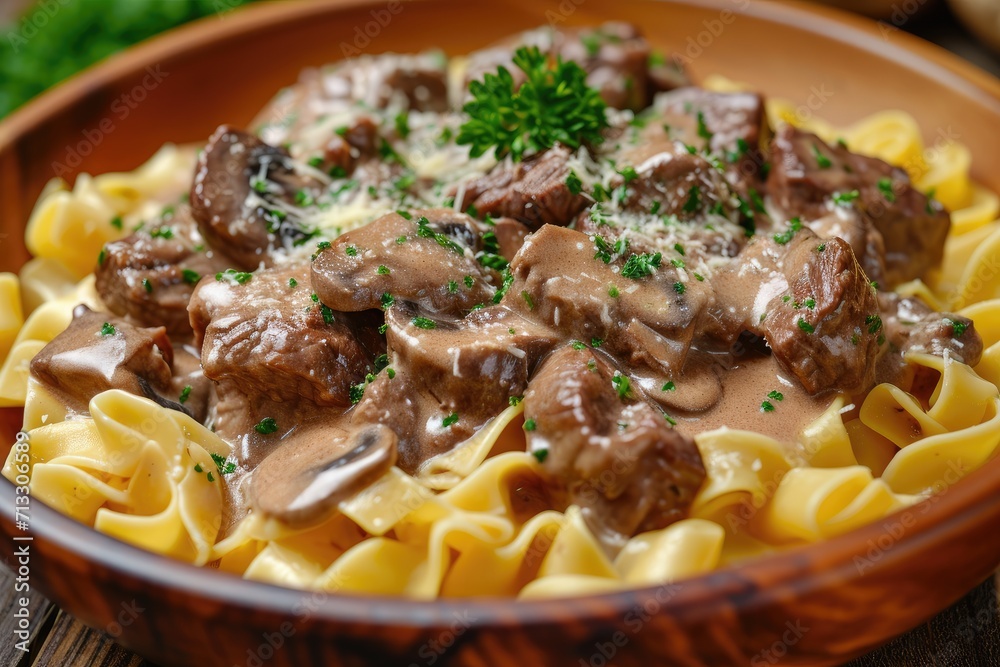 close-up of beef stroganoff close-up of beef stroganoff