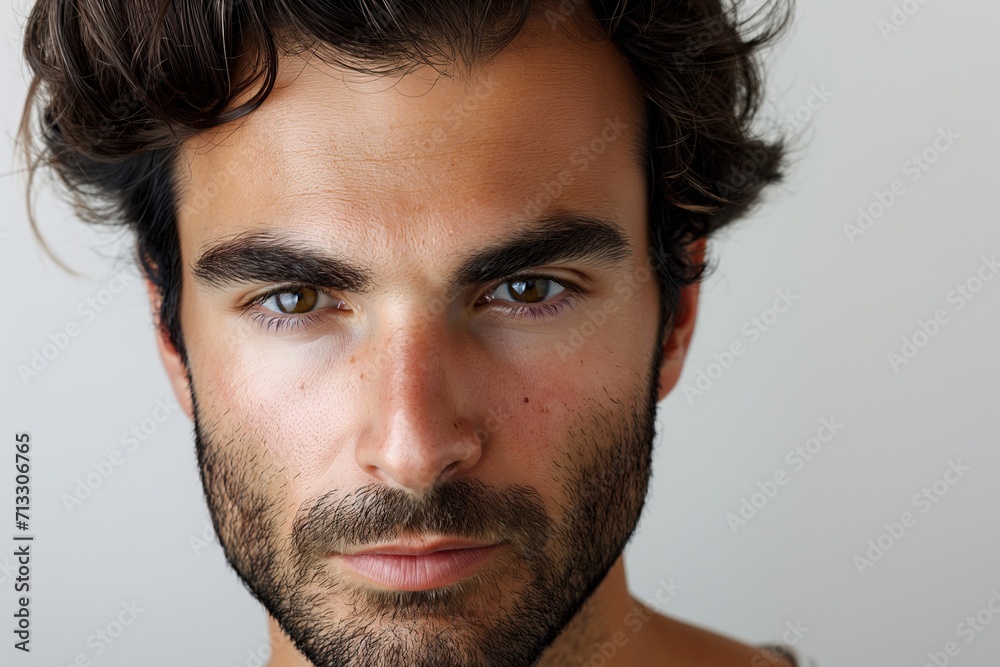 Obraz premium Handsome Young Man with Intense Gaze and Stubble