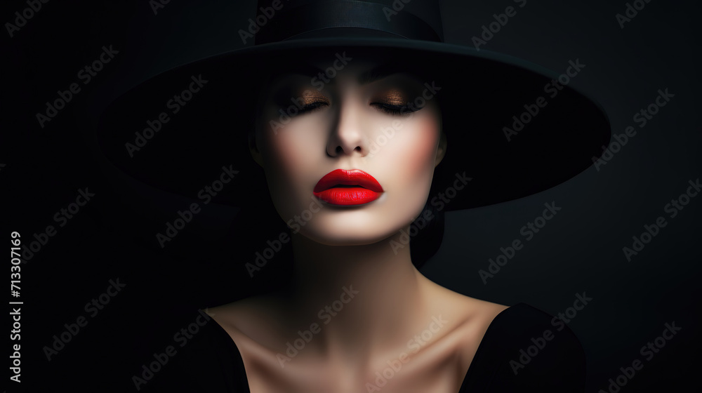 pretty woman portrait in black dress and glamour fashionable makeup, Generative Ai - obrazy, fototapety, plakaty 