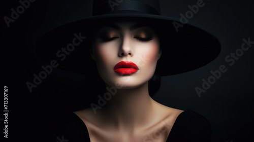 pretty woman portrait in black dress and glamour fashionable makeup, Generative Ai photo