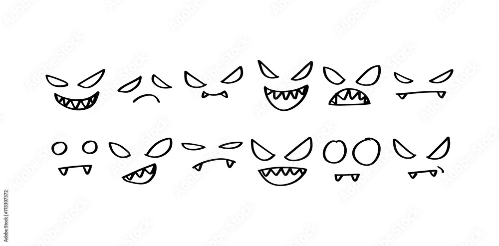 set of demon face emoticon - obrazy, fototapety, plakaty 