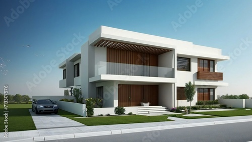 3d house model rendering on white background, 3D illustration modern cozy house. Real estate concept. © home 3d