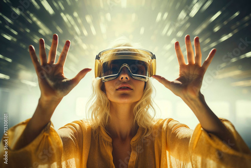 Generative AI image of futuristic woman with visor photo