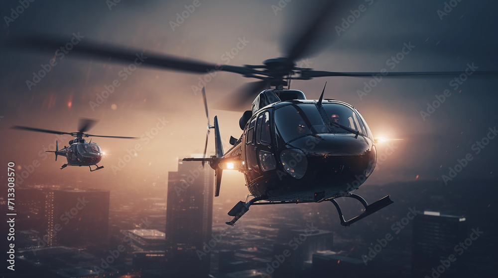 Futuristic Police Helicopter Unit Enroute to Crime Scene Futuristic Police Helicopter Unit Enroute to Crime Scene