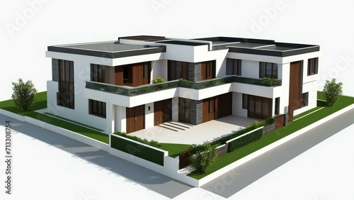 3d house model of white and grey modern minimal background. Real estate concept.
