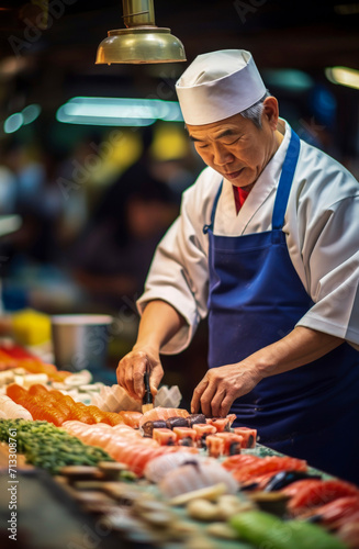 Generative AI image of Asian chefs working in a bustling kitchen