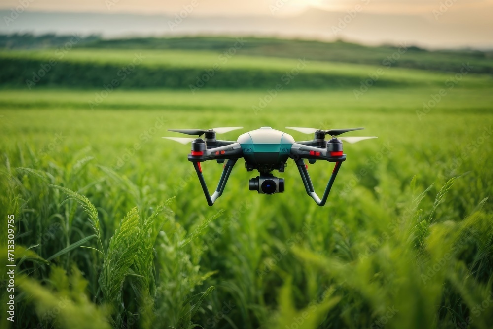 Drone flying over field Drone flying over field