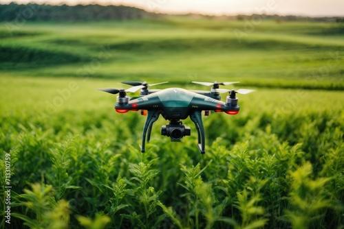 Drone flying over field