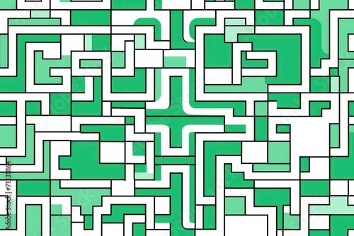 Green and white clear outlines coloring page of mosaic pattern