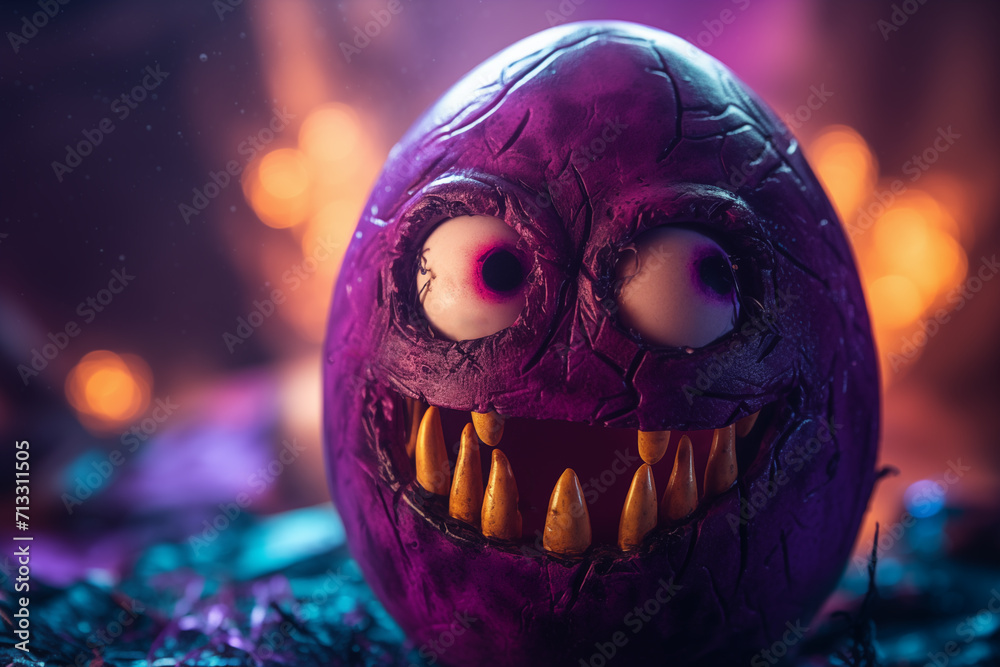 Ai Generated Image Of Closeup Of Scary Creepy Easter Egg With Ugly Grimace Placed On Surface 0679