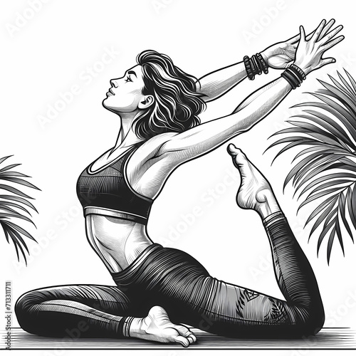 Young woman practices yoga Physical and spiritual practice Vector illustration 