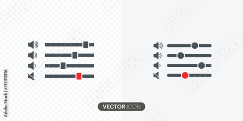 Sound bar slider icon set.Volume level control.Sound mixer console. vector illustration