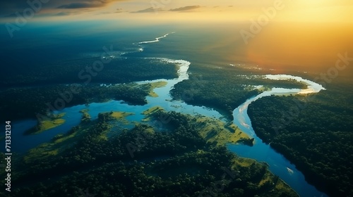 Bird's-eye view of the river in the rainforest, the river in the jungle © Vadim