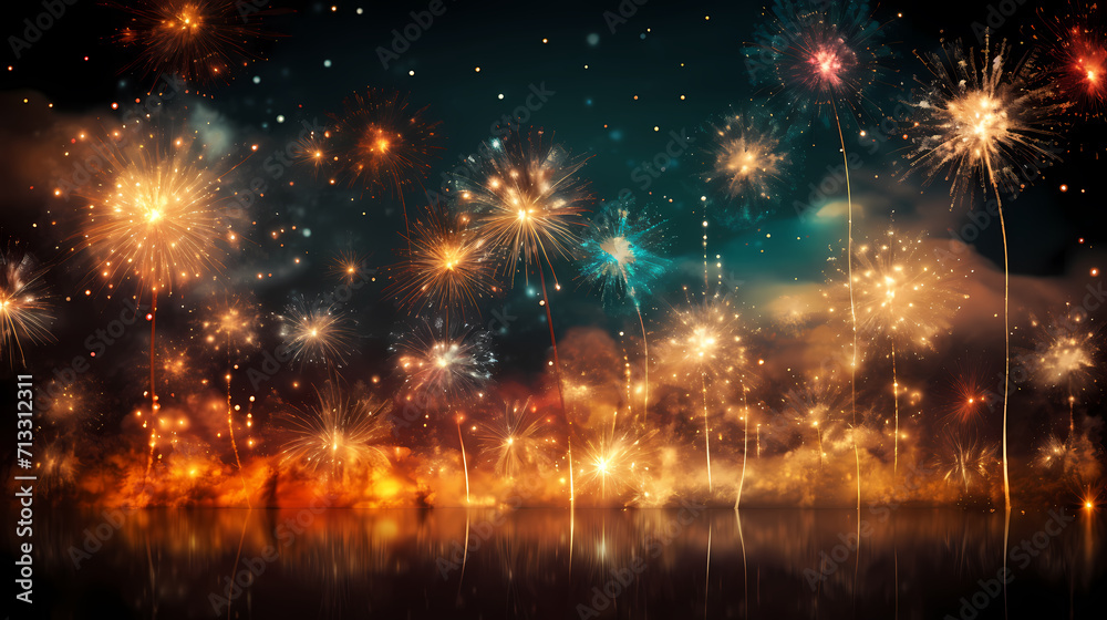 Fototapeta premium Fireworks background for celebration, holiday celebration concept