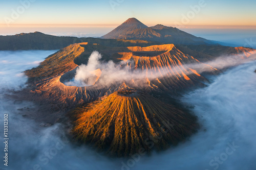 sunrise in the Bromo mountain, Java, Indonesia photo