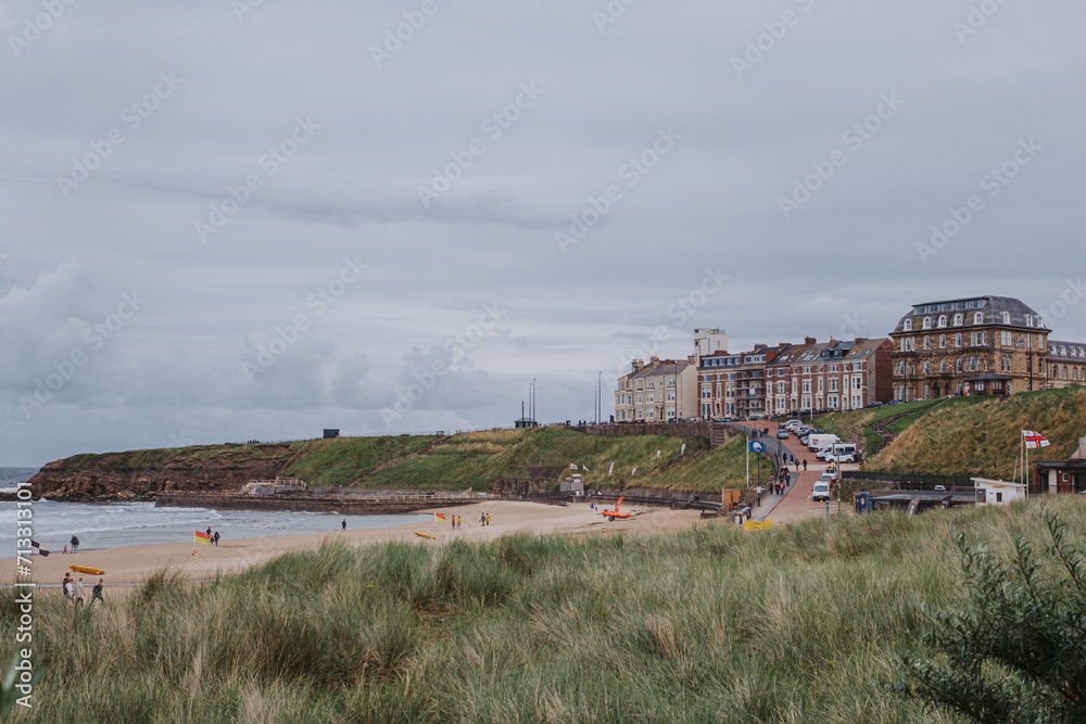 Tynemouth UK: 5th August 2023: Tynemouth seaside Lowsands Beach popular surfing area