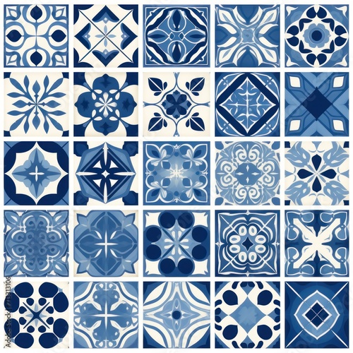 Indigo aperiodic geometric seamless patterns for hydraulic tile