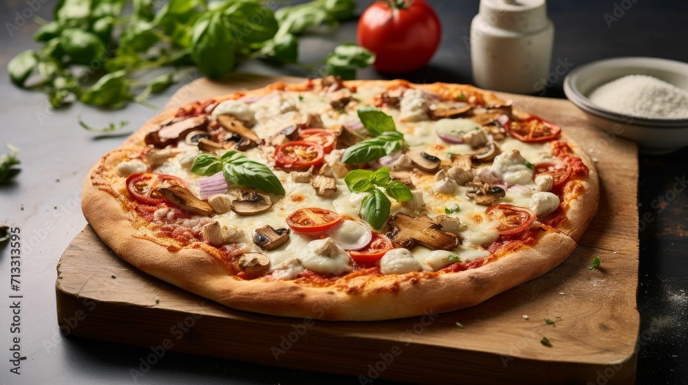 Pizza on Wooden Cutting Board