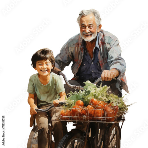 A Beautiful portrait of grandfather and child PNG