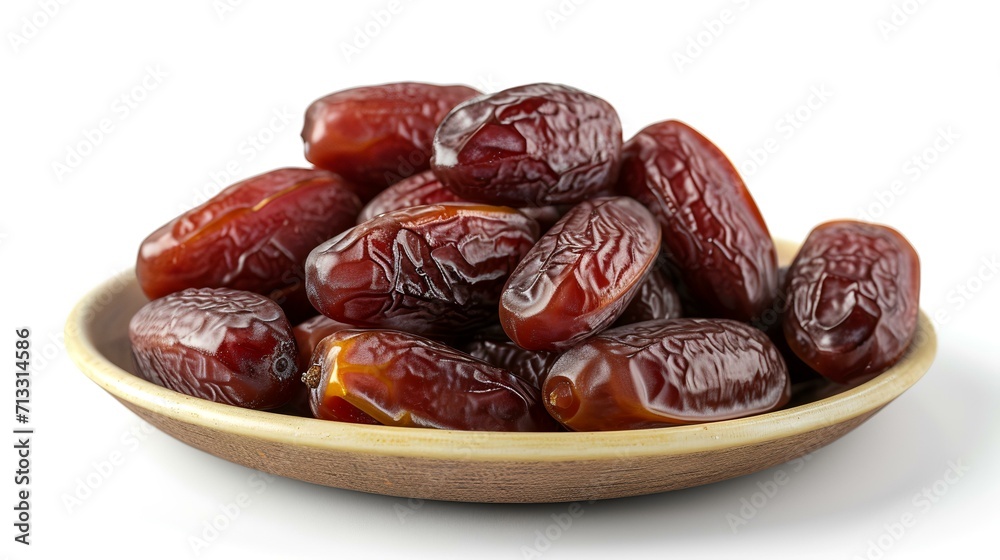 dried dates in a bowl on a white background, close-up dried dates in a bowl on a white background, close-up