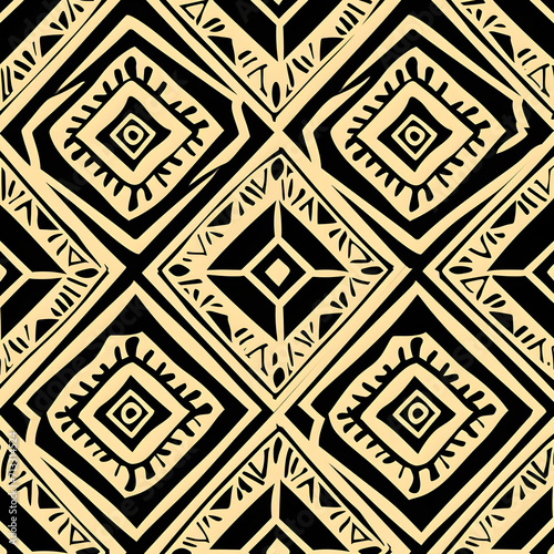Seamless pattern of African geometric Kente cloth. Ethnic colorful print and background photo