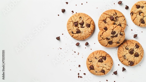 Five Chocolate Chip Cookies on White Surface